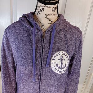 East Coast Lifestyle Purple Mix Athleisure Full Zip Hoodie Sweatshirt Size M
